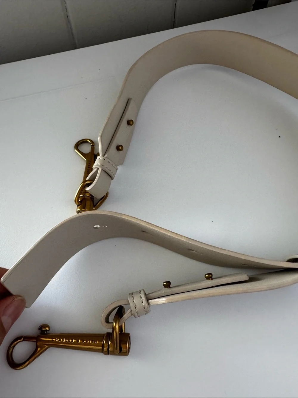 Charles & Keith Minimalist Crescent Crossbody Bag in cream with Gold Chain
